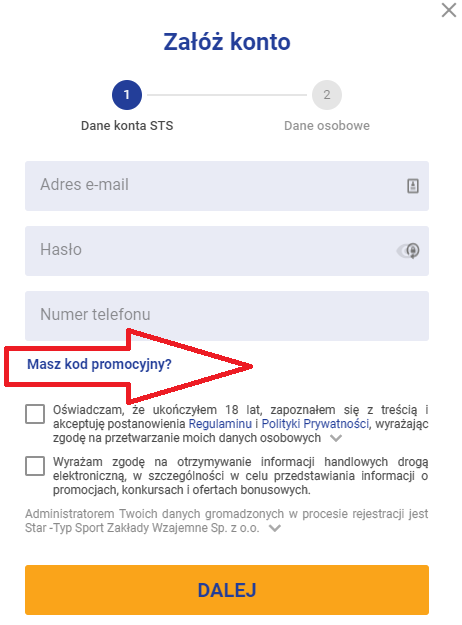 Kliknij Masz kod promocyjny